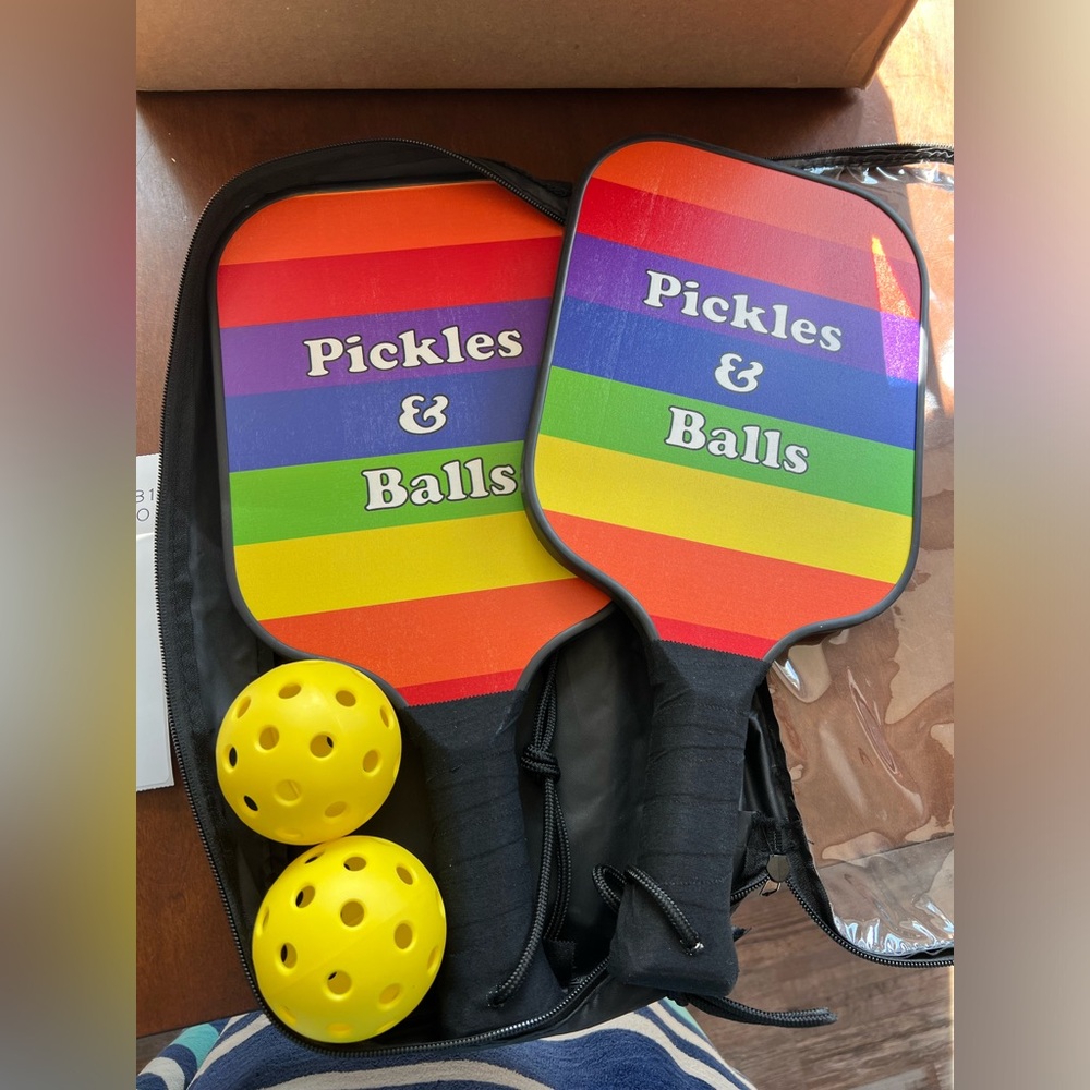 New, Rainbow Pickleball Paddles + 2 balls